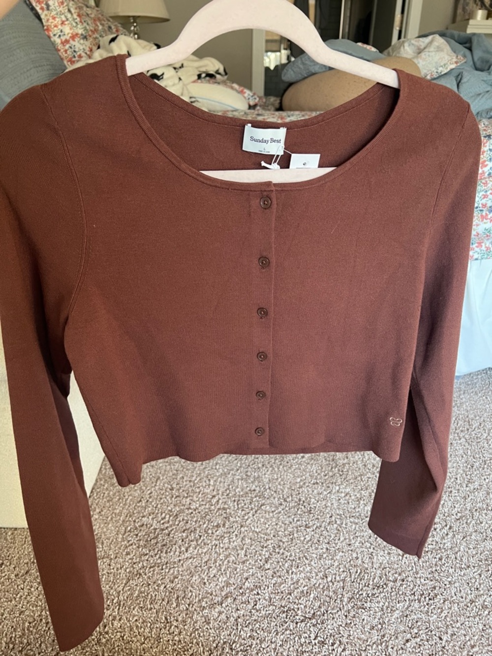 Sunday Best NWT!! Aritzia Button-Front Cardigan Cropped in Cognac